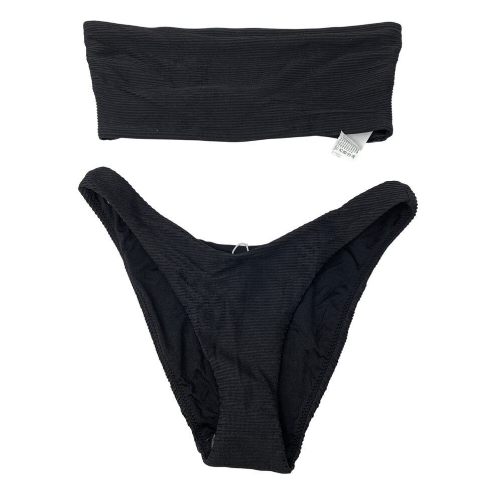 Seafolly Bikini Set Womens US 6 Black Textured Bandeau High Cut NWOT